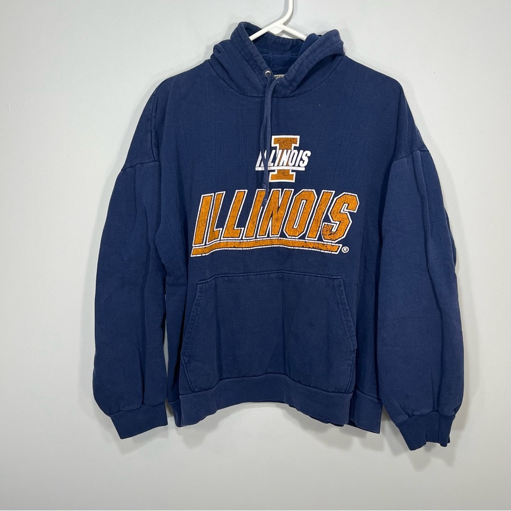 VINTAGE Fighting Illini Sweater Mens Large Blue Orange Hoodie Sweatshirt College